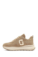 Women's Beige Lace-Up Thick-Soled Suede Leather Sneaker | Derimod