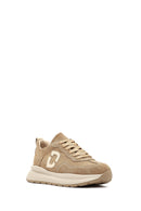 Women's Beige Lace-Up Thick-Soled Suede Leather Sneaker | Derimod