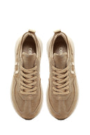 Women's Beige Lace-Up Thick-Soled Suede Leather Sneaker | Derimod