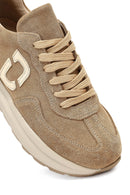 Women's Beige Lace-Up Thick-Soled Suede Leather Sneaker | Derimod