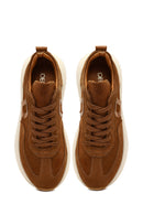 Women's Tan Lace-Up Thick-Soled Suede Leather Sneaker | Derimod