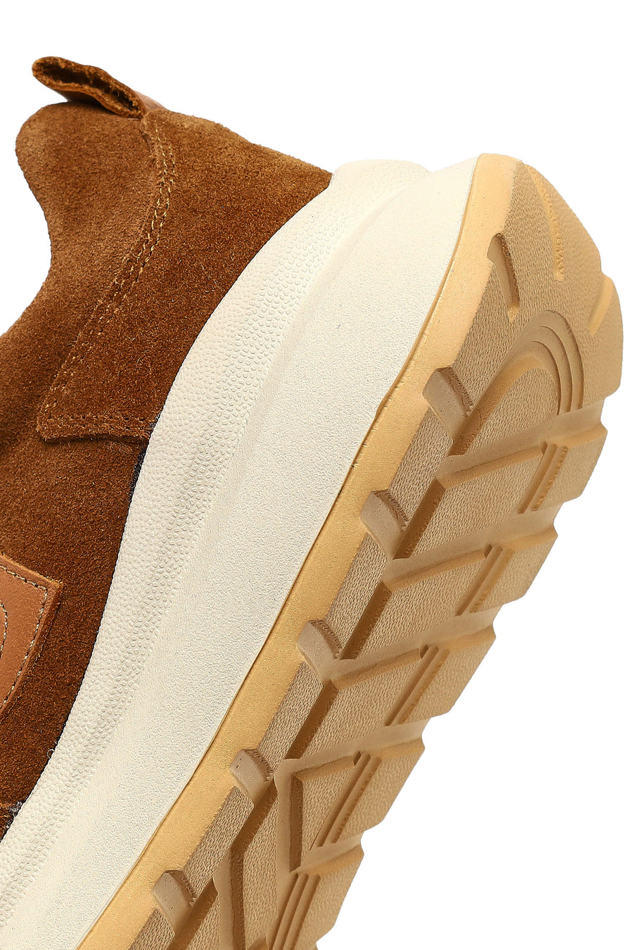 Women's Tan Lace-Up Thick-Soled Suede Leather Sneaker