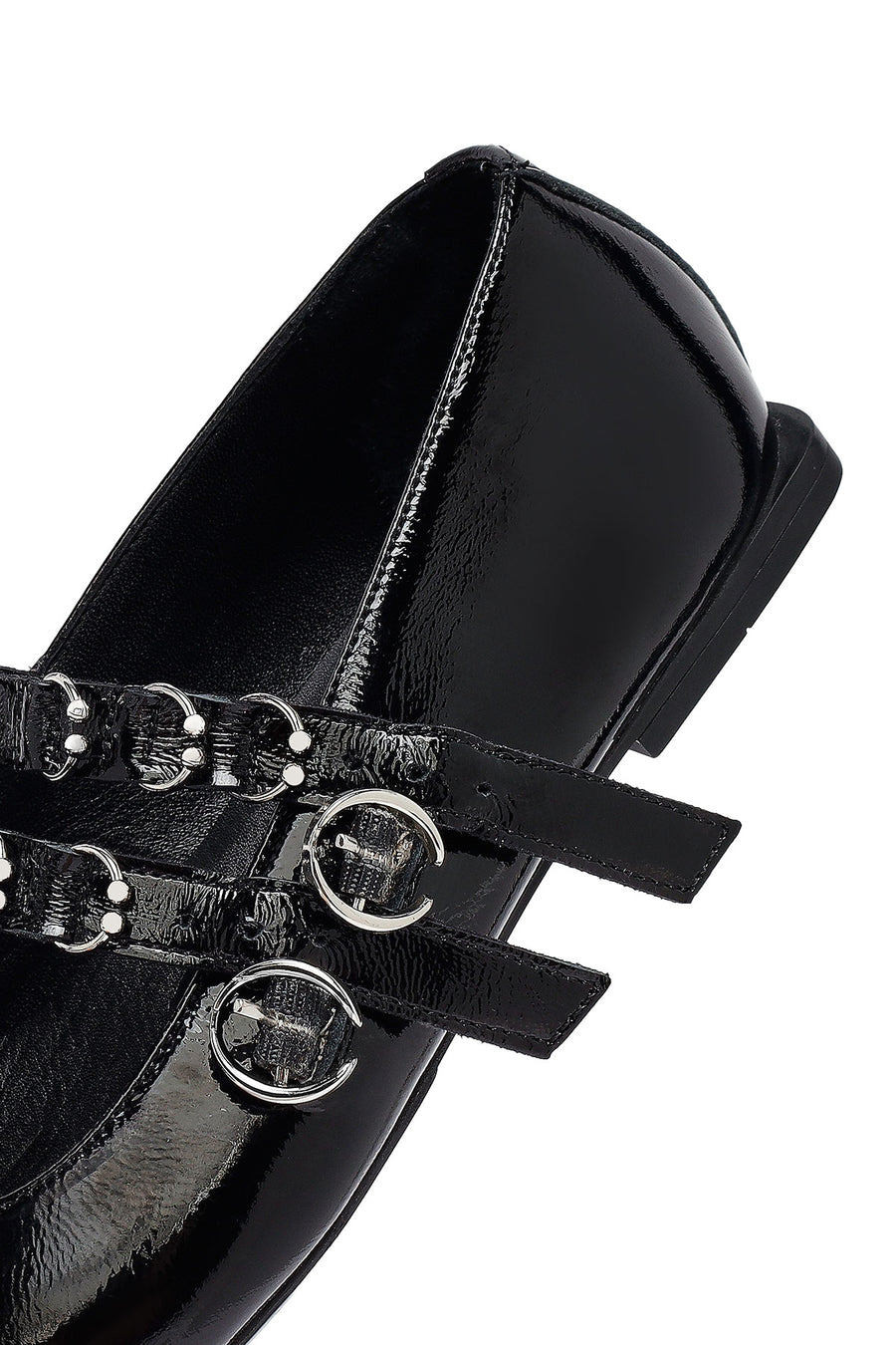 Woman Black Buckled Patent Leather Leather Babet