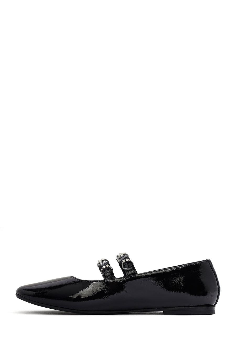 Woman Black Buckled Patent Leather Leather Babet