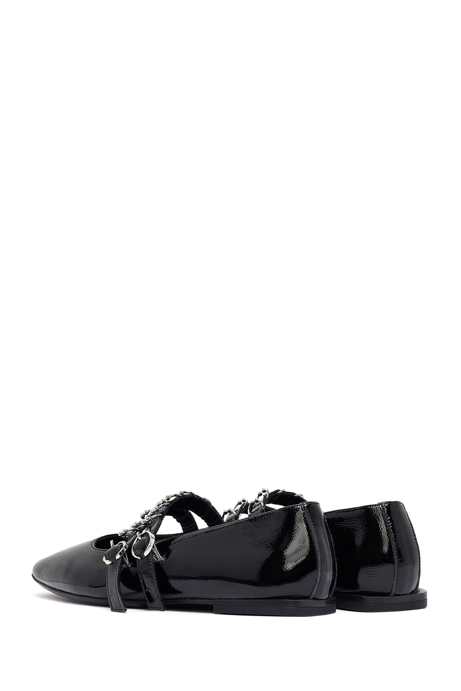 Woman Black Buckled Patent Leather Leather Babet