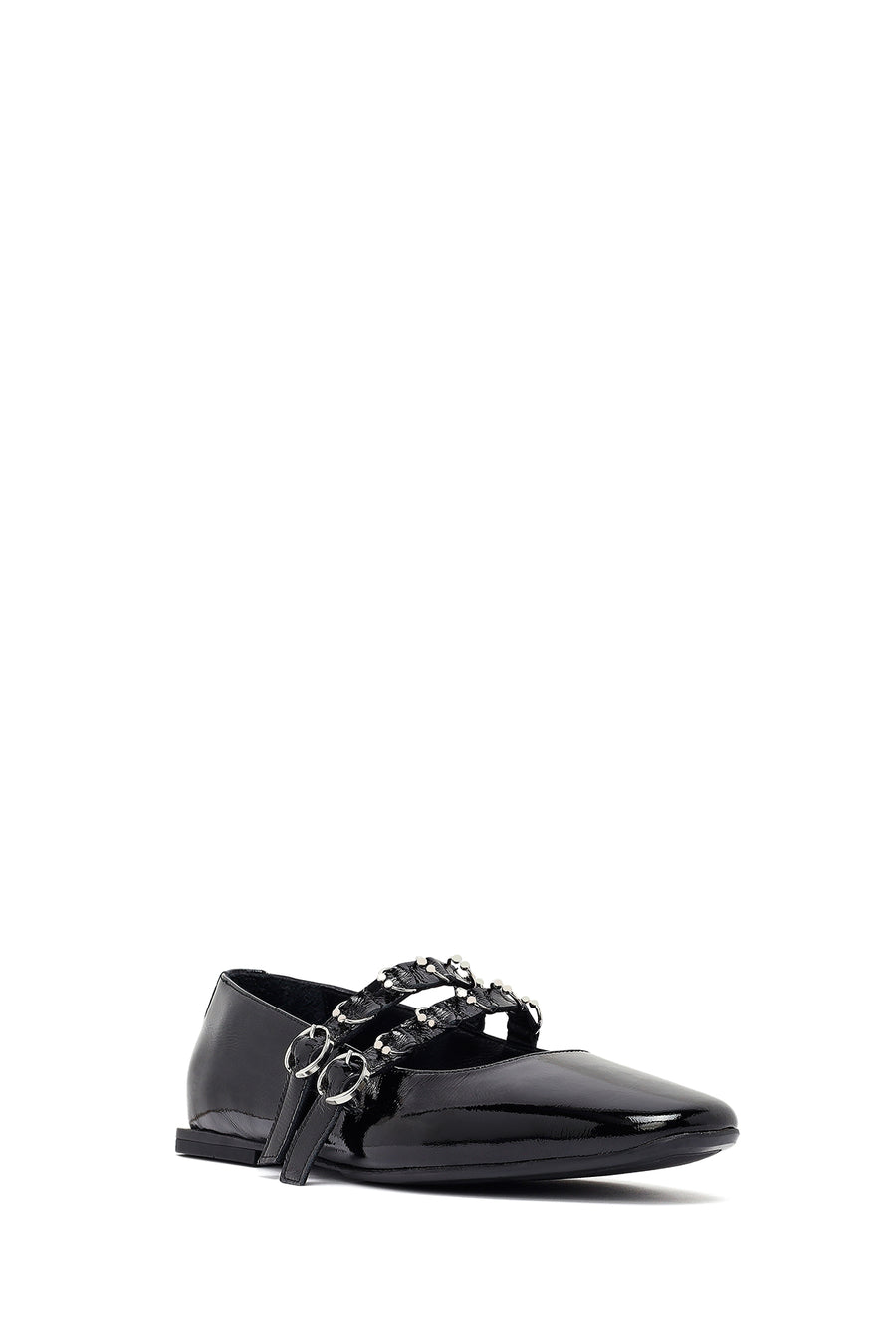 Woman Black Buckled Patent Leather Leather Babet