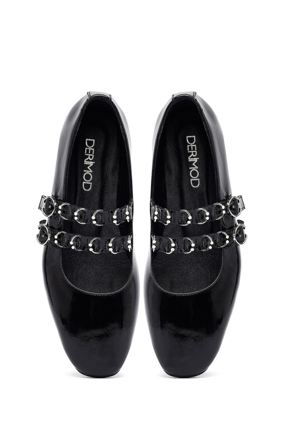 Woman Black Buckled Patent Leather Leather Babet