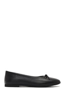 Women's Black Bow Leather Ballet Flat | Derimod