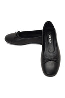 Women's Black Bow Leather Ballet Flat | Derimod
