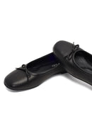 Women's Black Bow Leather Ballet Flat | Derimod