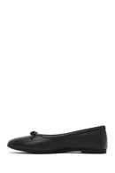 Women's Black Bow Leather Ballet Flat | Derimod
