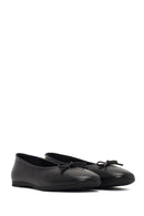 Women's Black Bow Leather Ballet Flat | Derimod