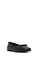 Women's Black Bow Leather Ballet Flat | Derimod