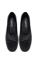 Women's Black Bow Leather Ballet Flat | Derimod