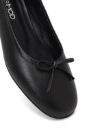 Women's Black Bow Leather Ballet Flat | Derimod