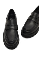 Kadın Siyah Kalın Tabanlı Deri Maskülen Loafer | Derimod