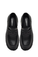 Kadın Siyah Kalın Tabanlı Deri Maskülen Loafer | Derimod