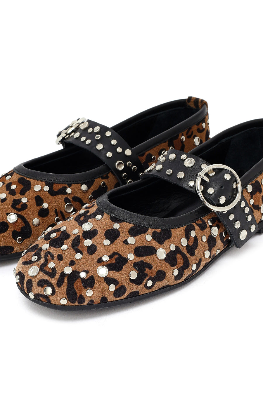 Woman Leopard Buckled Suede Leather Babet