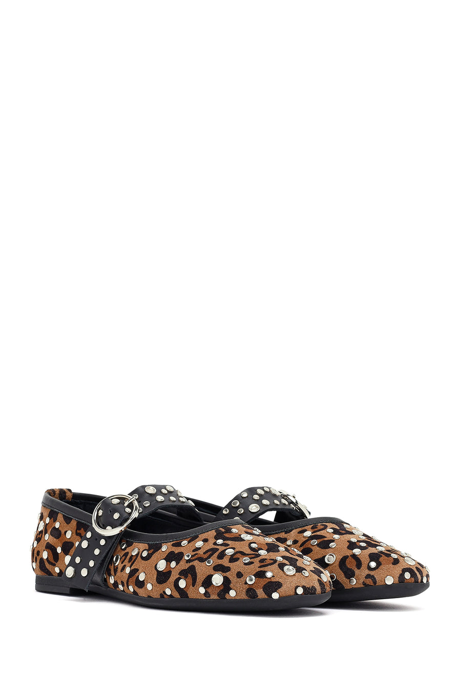 Woman Leopard Buckled Suede Leather Babet