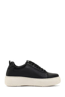 Women's Black Lace-Up Thick-Soled Leather Sneaker | Derimod
