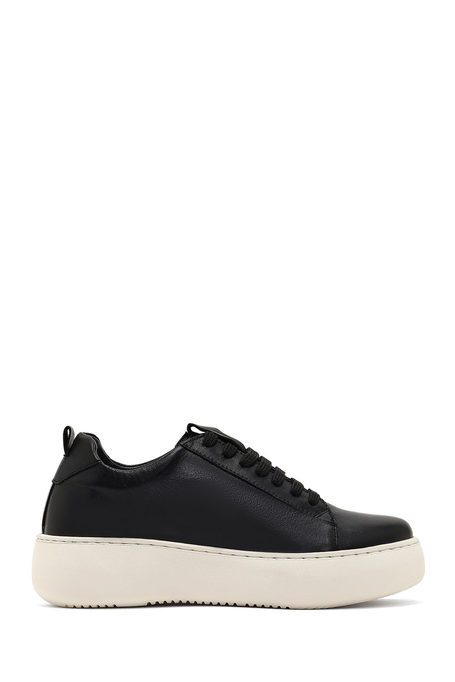 Women's Black Lace-Up Thick-Soled Leather Sneaker 25AFD290218 | Derimod
