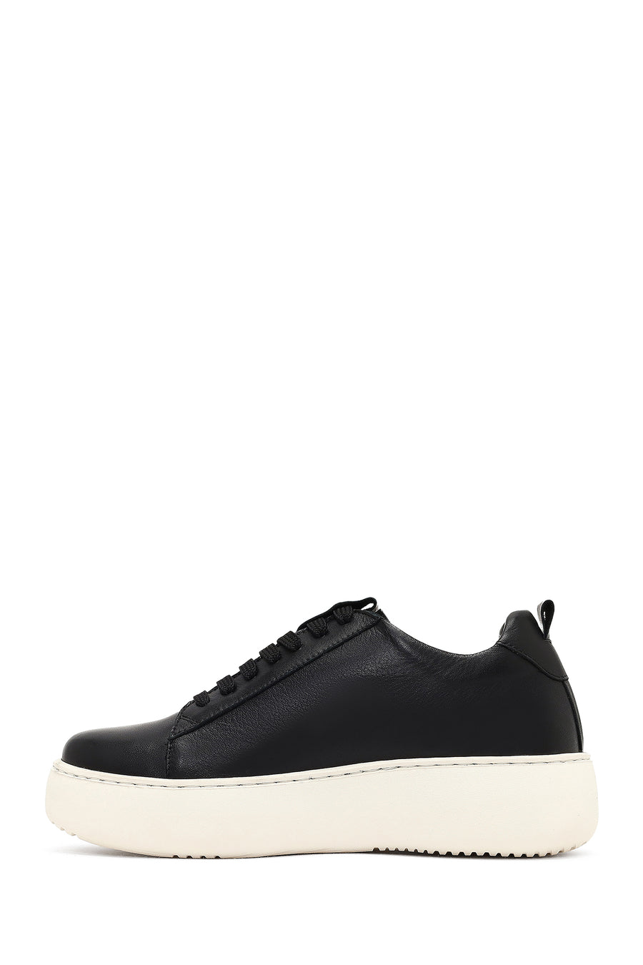 Women's Black Lace-Up Thick-Soled Leather Sneaker