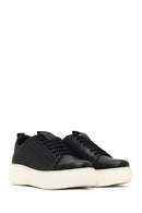 Women's Black Lace-Up Thick-Soled Leather Sneaker | Derimod