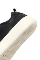 Women's Black Lace-Up Thick-Soled Leather Sneaker | Derimod