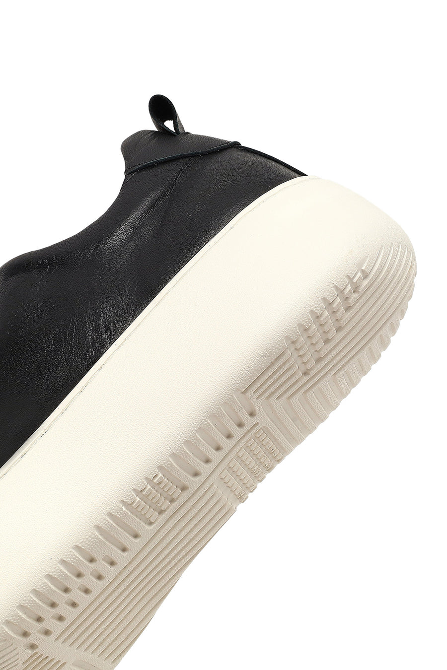 Women's Black Lace-Up Thick-Soled Leather Sneaker