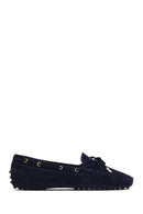 Women's Navy Blue Tassel Suede Leather Loafer | Derimod