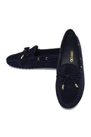 Women's Navy Blue Tassel Suede Leather Loafer | Derimod