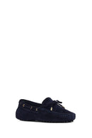 Women's Navy Blue Tassel Suede Leather Loafer | Derimod