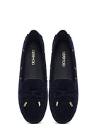 Women's Navy Blue Tassel Suede Leather Loafer | Derimod