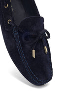 Women's Navy Blue Tassel Suede Leather Loafer | Derimod