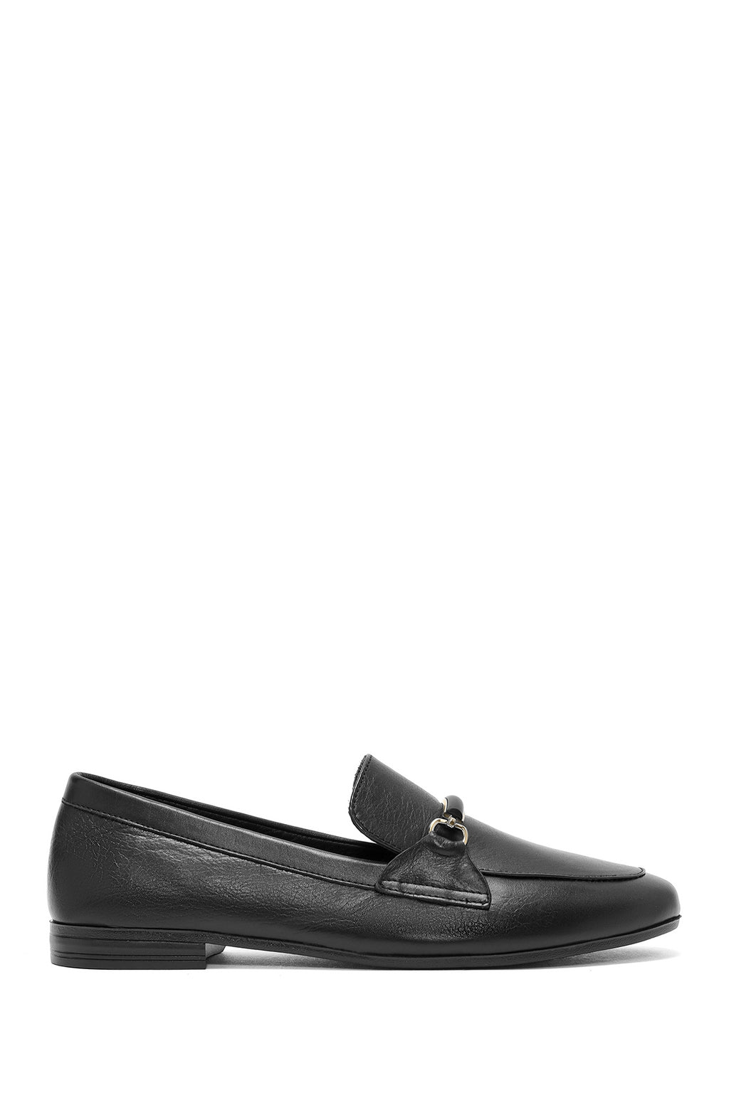 Kadın Siyah Toka Detaylı Deri Maskülen Loafer