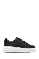 Woman Black Laced Thick Sole Leather Sneakers | Derimod