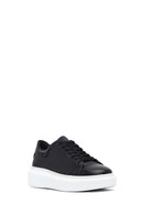 Woman Black Laced Thick Sole Leather Sneakers | Derimod
