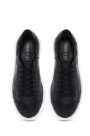 Woman Black Laced Thick Sole Leather Sneakers | Derimod
