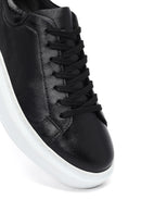 Woman Black Laced Thick Sole Leather Sneakers | Derimod
