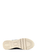 Women's Navy Blue Lace-Up Thick-Soled Leather Sneaker | Derimod