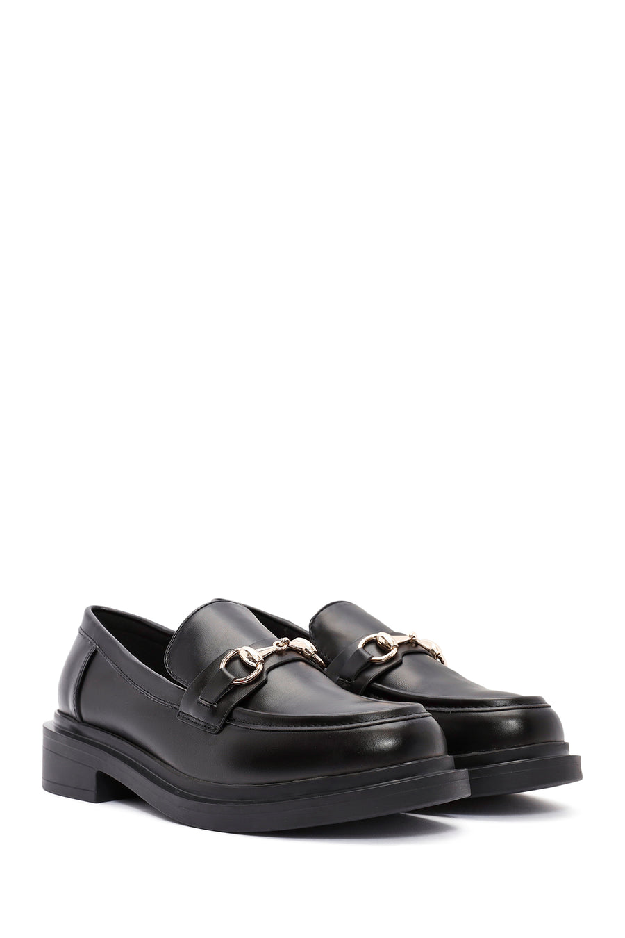 Kadın Siyah Tokalı Maskülen Loafer