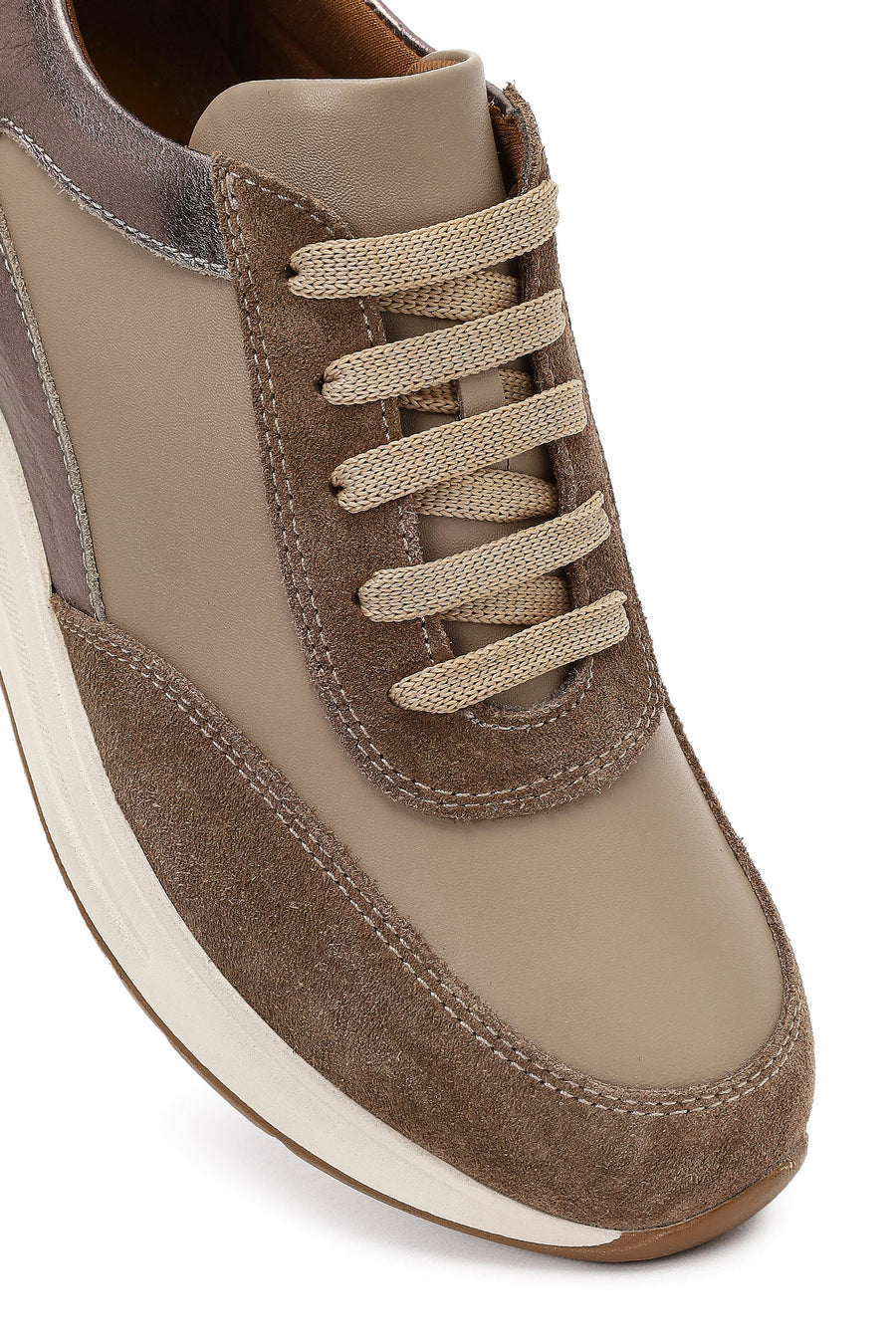 Women's Mink Lace-Up Wedge Heel Leather Sneaker