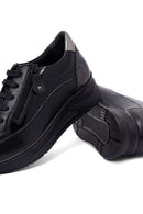 Women's Black Lace-Up Thick-Soled Leather Sneaker | Derimod