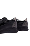 Women's Black Lace-Up Thick-Soled Leather Sneaker | Derimod