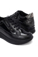 Women's Black Lace-Up Thick-Soled Leather Sneaker | Derimod