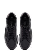 Women's Black Lace-Up Thick-Soled Leather Sneaker | Derimod
