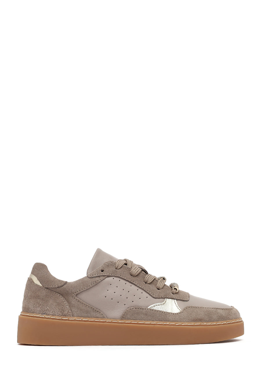 Women's Taupe Lace-Up Leather Sneaker 25AFD420214 | Derimod