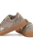 Women's Taupe Lace-Up Leather Sneaker | Derimod