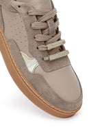 Women's Taupe Lace-Up Leather Sneaker | Derimod
