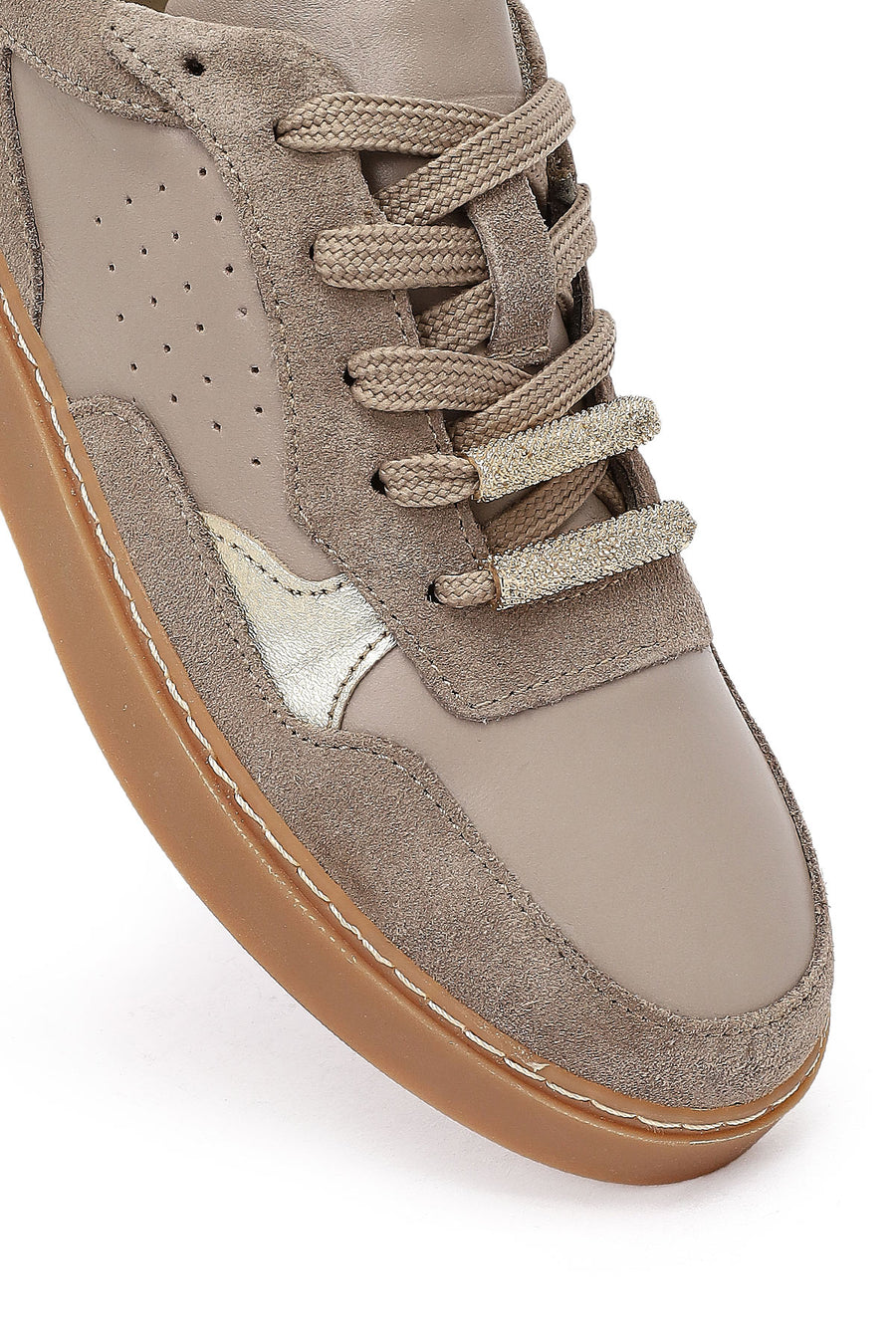 Women's Taupe Lace-Up Leather Sneaker